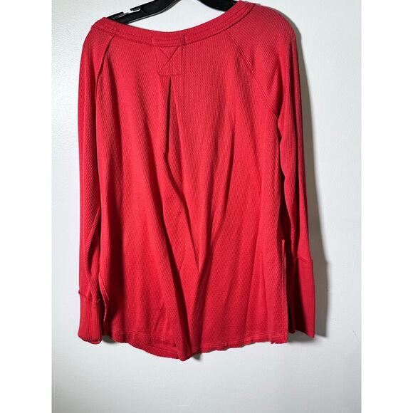 We The Free Women's Red Waffle Knit Oversized Pullover Top Size Large - Picture 7 of 7